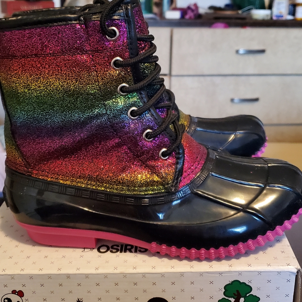 Rainbow rain boots